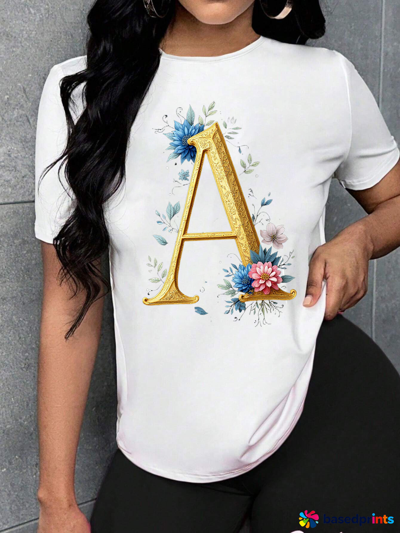 White Floral Letter a T-Shirt