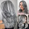 Silvery Gray Wig Long Layered Wavy Wigs