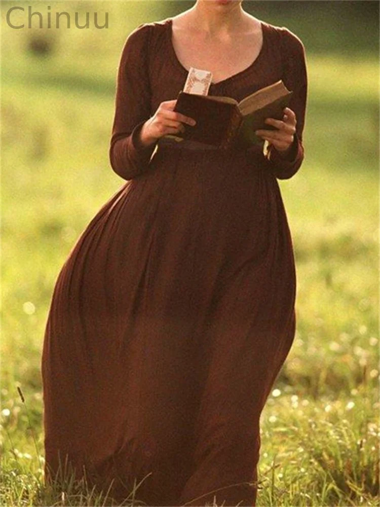 Vintage Cottagecore Pleated Flowy Maxi Dress