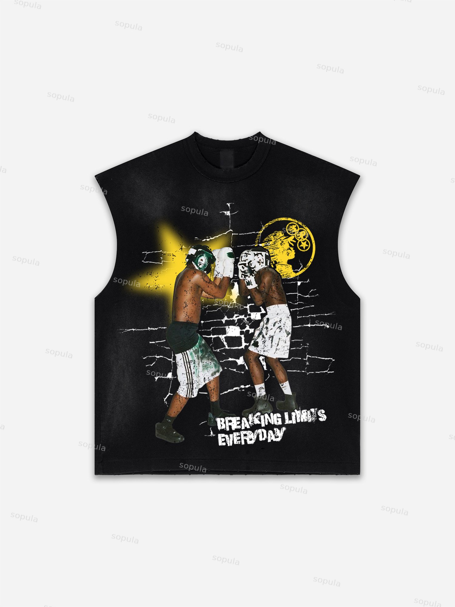 Boxer Street Graphic Print Distressed Tank Top