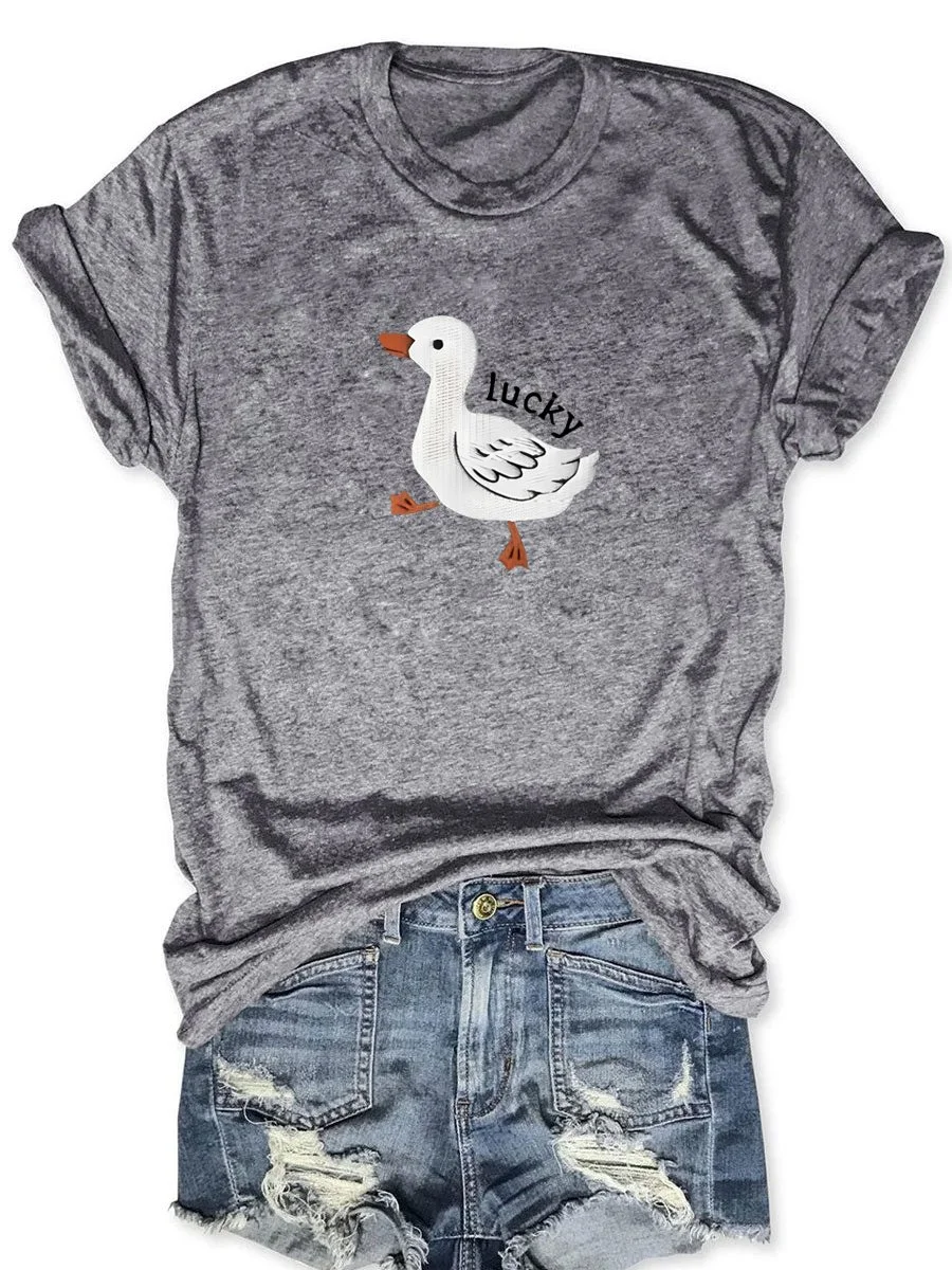 Eagerlys Eagerlys  Embroidered Lucky Duck T-Shirt Eagerlys