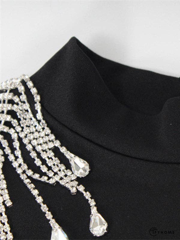 Long Sleeves Skinny Back Cross Split-Side Tasseled High Neck Evening Dresses Maxi Dresses | IFYHOME