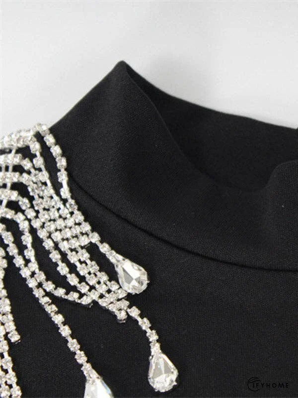 Long Sleeves Skinny Back Cross Split-Side Tasseled High Neck Evening Dresses Maxi Dresses | IFYHOME