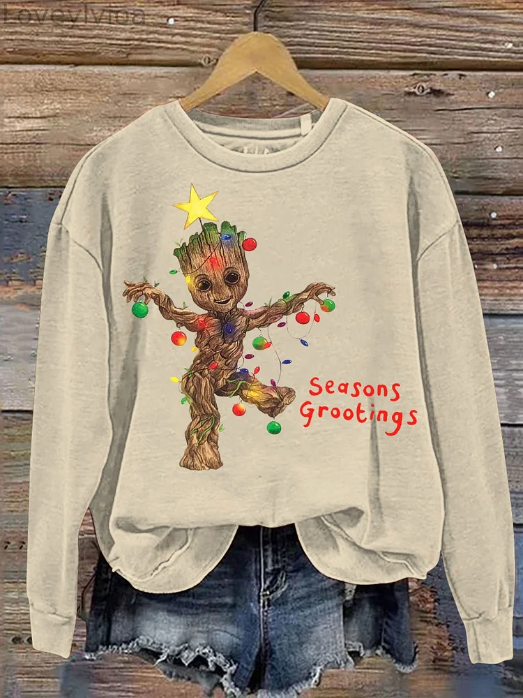 Seasons Grootings Christmas Print Casual  Sweatshirt