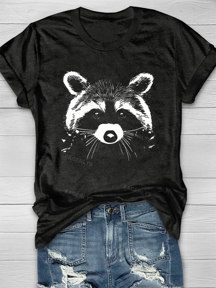 Eagerlys Raccoon Portrait Printed T-Shirt Eagerlys
