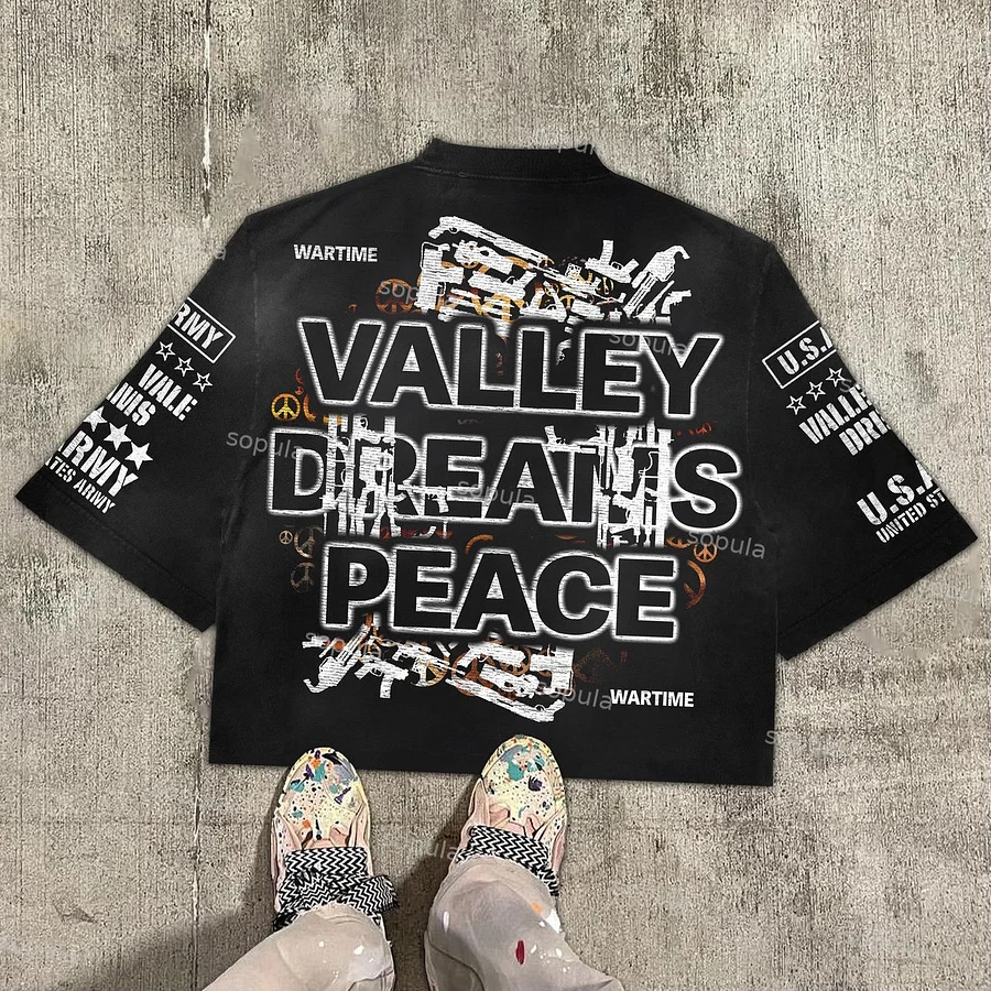 Sopula Vintage Warzone Valley Dreams Peace Graphic 100% Cotton T-Shirt Cropped Tees