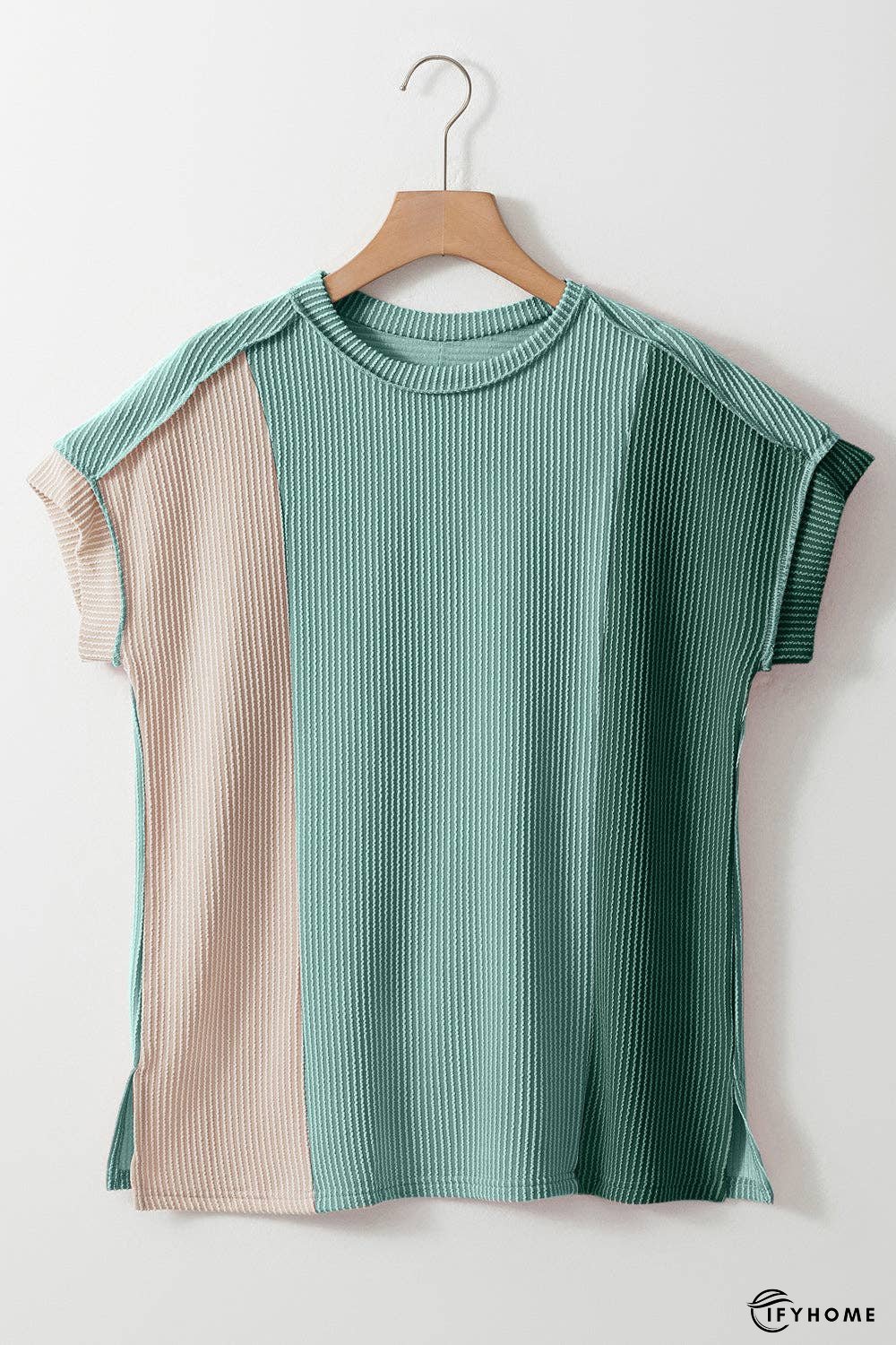 Color Block Round Neck Short Sleeve T-Shirt - 5% Elastane | IFYHOME