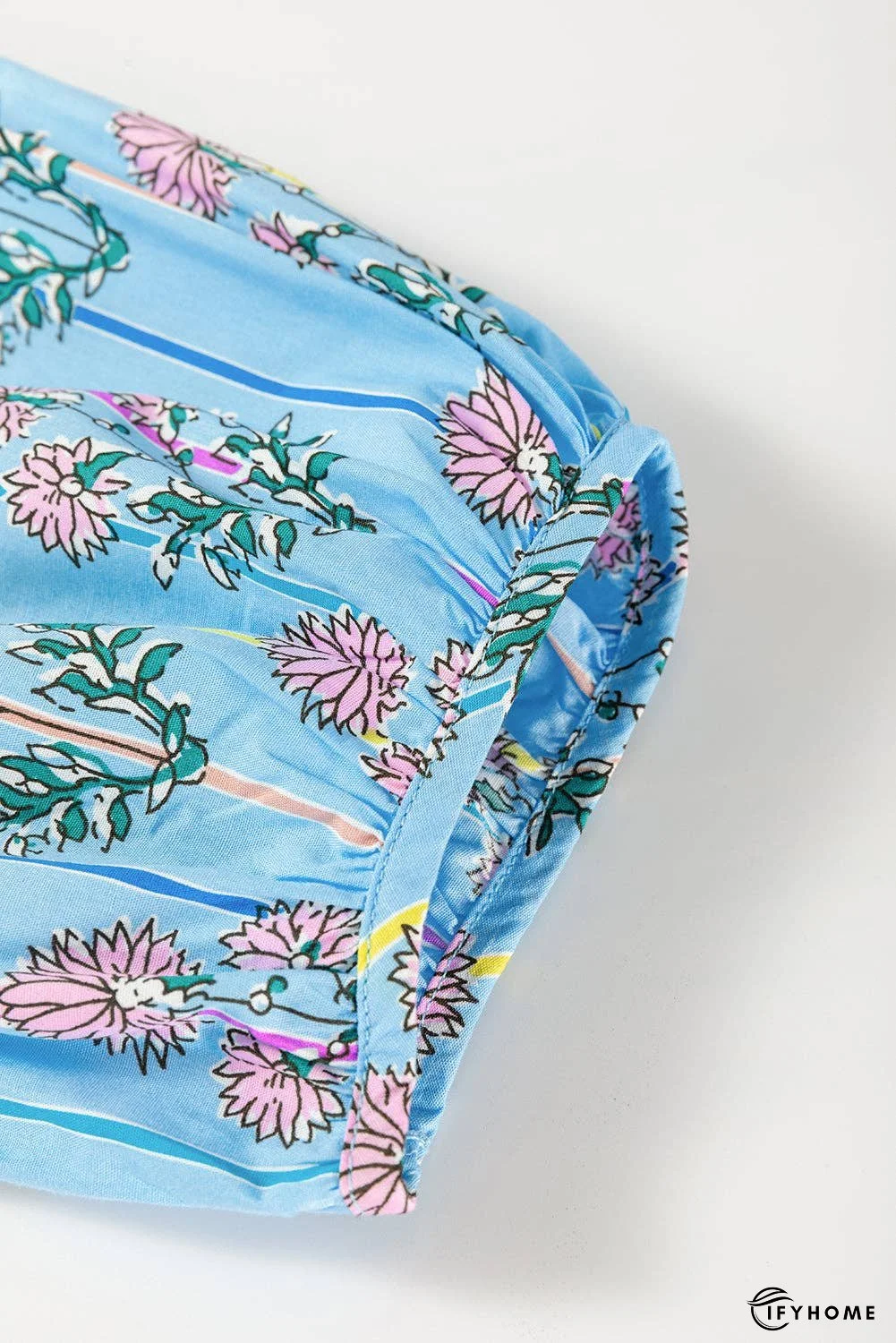 Smocked Floral Print Tie Neck Blouse | IFYHOME