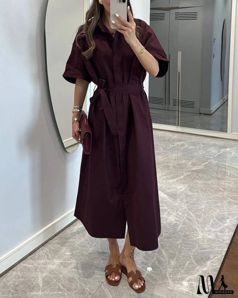 Casual Solid Lapel Dress