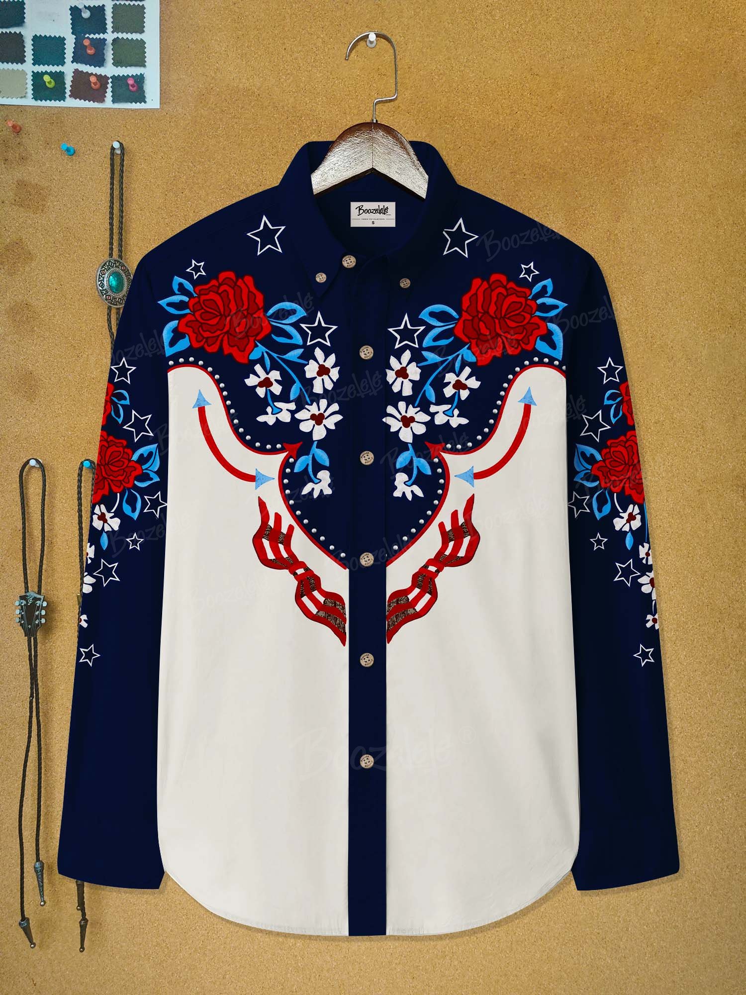Western Flag And Flower - 100% Cotton Long Sleeves Shirt