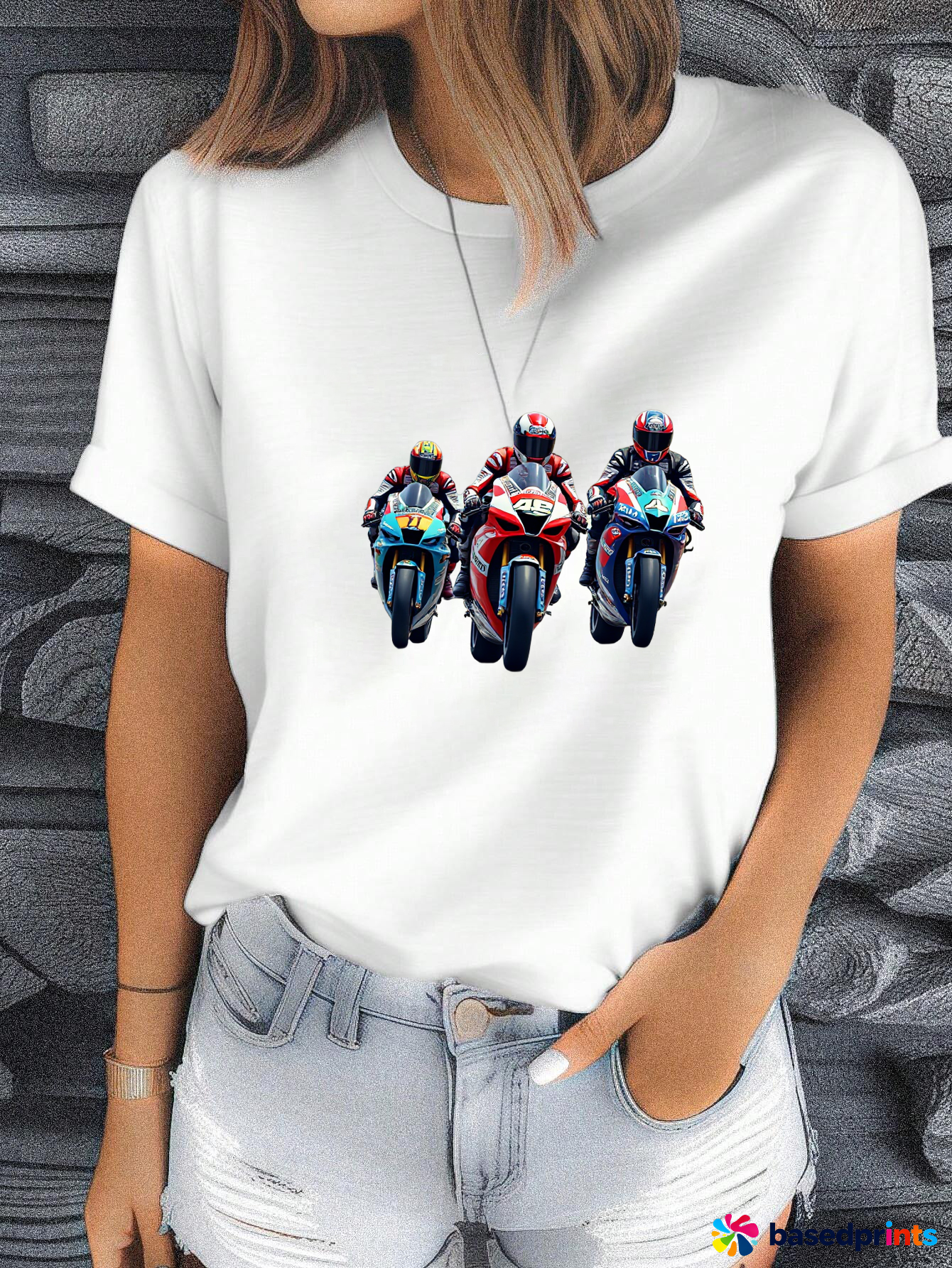 Motorcycle Racing T-Shirt Women Casual Short Sleeve Tops