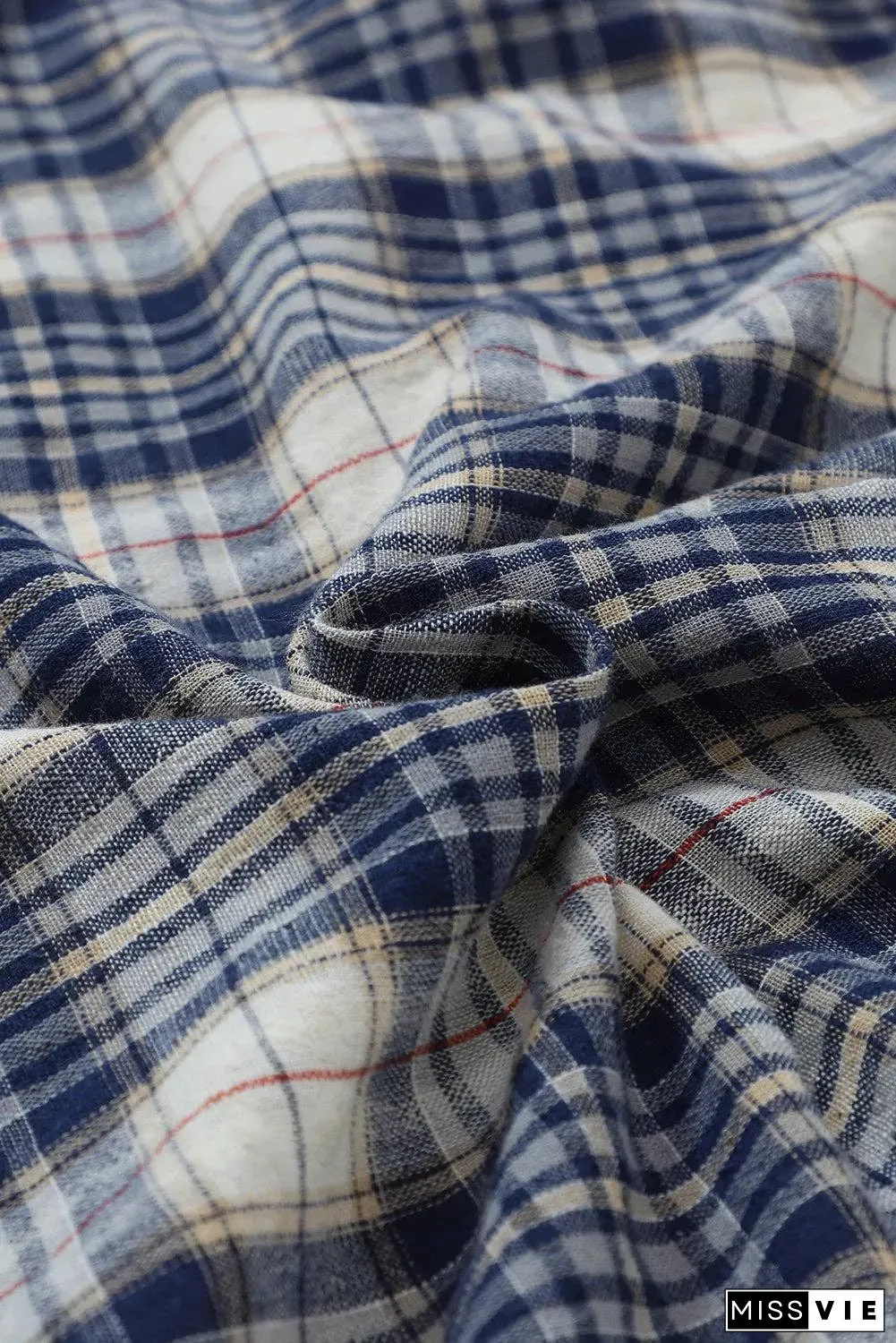 Floral Plaid Mixed Print Bishop Sleeve Patchwork Top