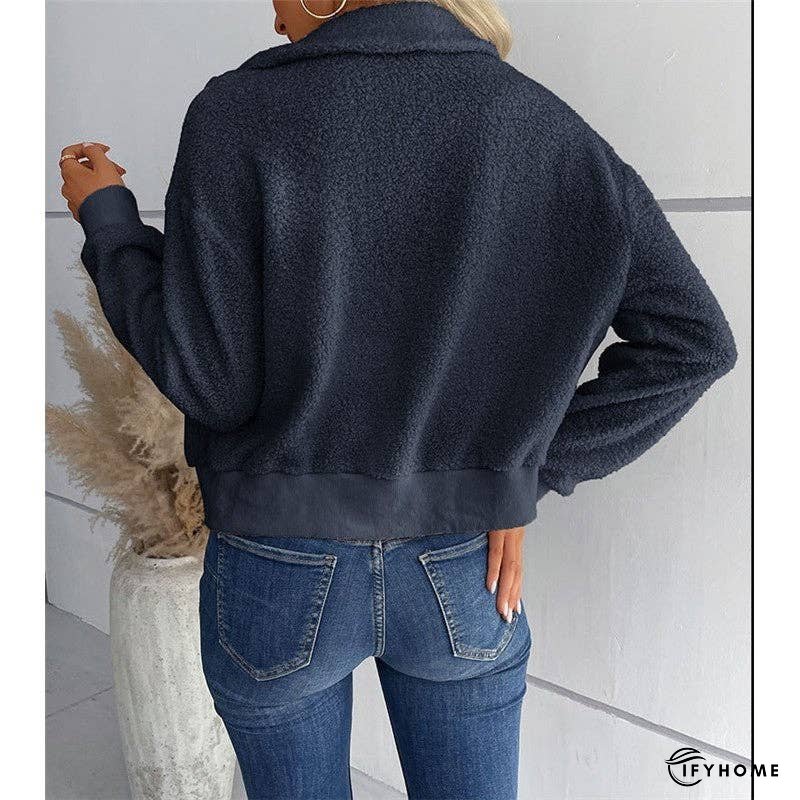 Solid Color Short Lapel Long Sleeve Sherpa Jacket | IFYHOME