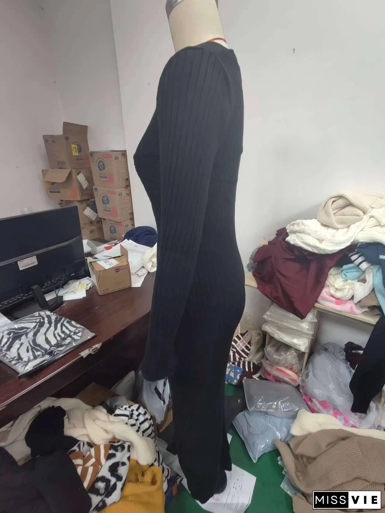 Sexy Spice Long Sleeve Twist Pleated Long Dress
