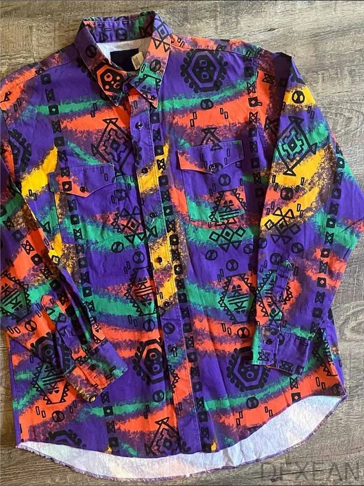 Vintage Western Art Print Casual Shirt