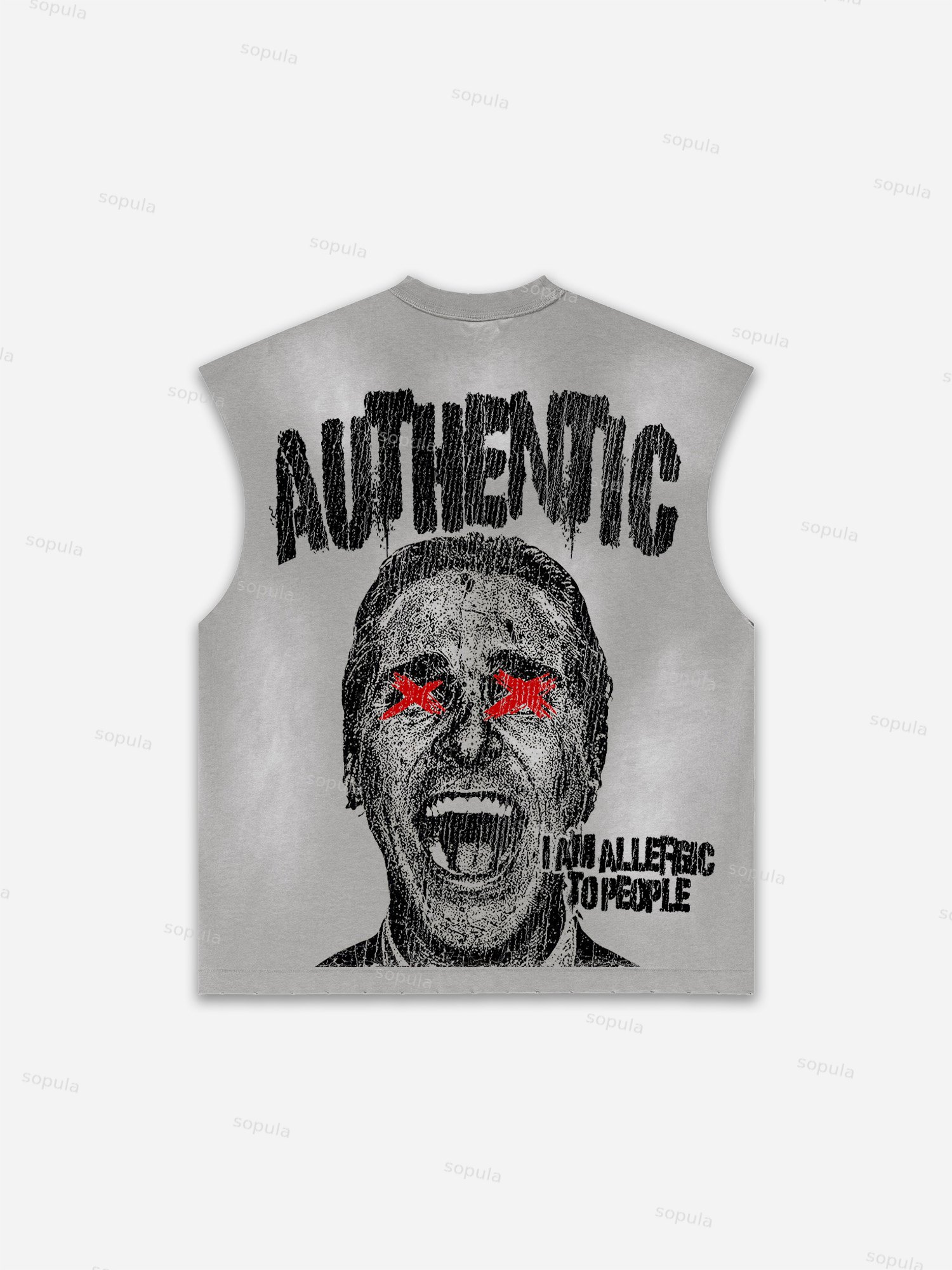 Sopula Men's I Am Allergic To People Fun Portrait Print Distressed Tank Tops Sleeveless Shirts