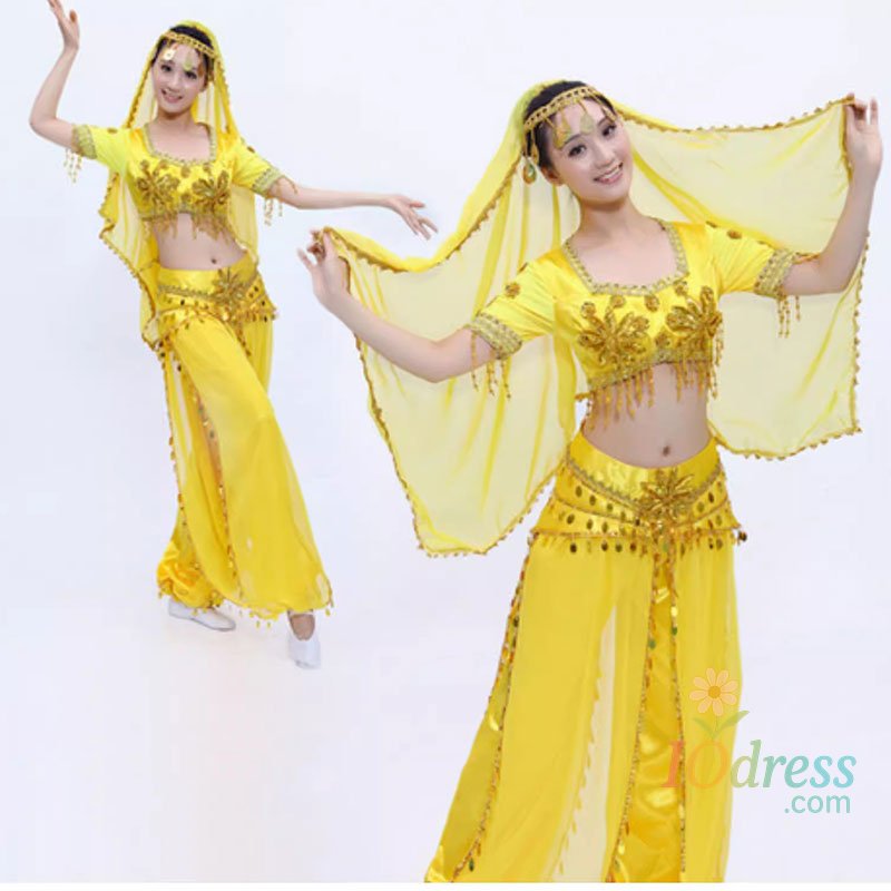 IO Dress Women Shiny Belly Dance Beaded Tops Harem Pants Set Adult Oriental Indian Sparkly Dancewear Halloween Costume Cosplay Rave Suit