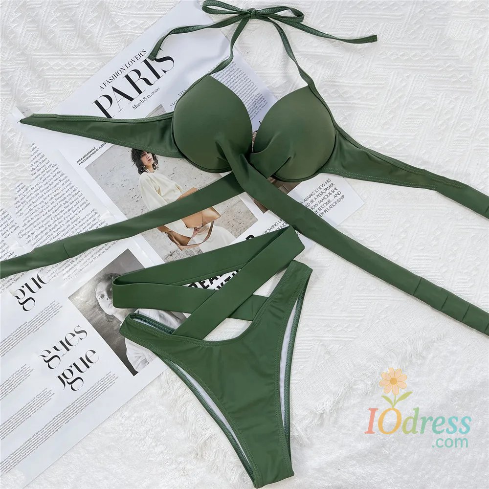 IO Dress Twisted Bandage Halter Bikini 2025 Mujer High Waist Swimwear Women Swimsuit Bathing Suit Brown Brazilian Bikinis Sets Beach wear