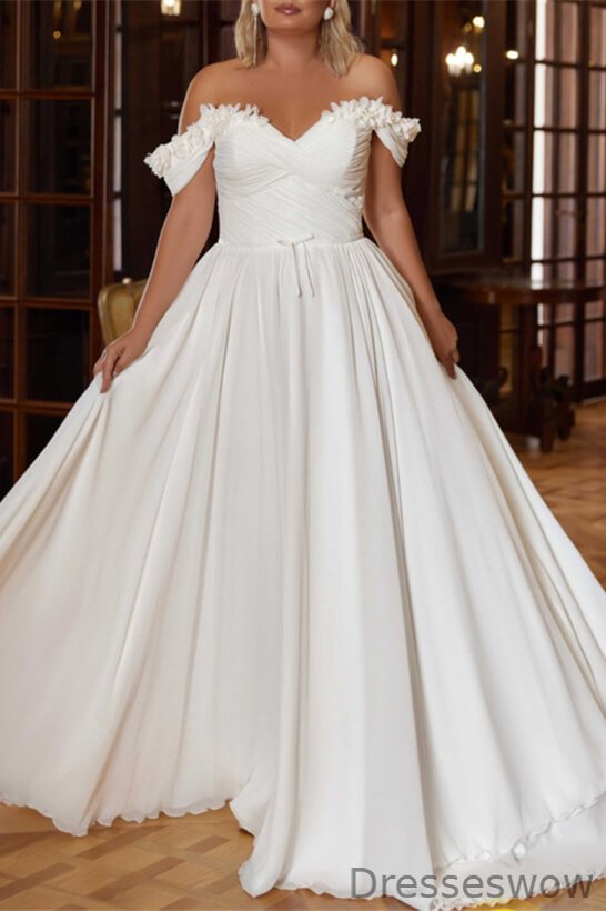 Dresseswow Off-the-Shoulder Sweetheart Plus Size Wedding Dress Chiffon A-Line