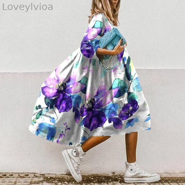 Ladies' Round Neck Random Print Dress