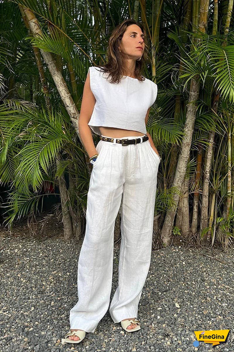 Linen Sleeveless Top & Wide Leg Pants Set
