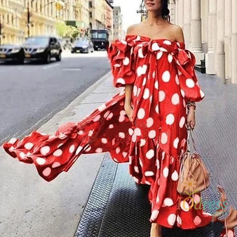 IO Dress Spring Summer Dresses for Women Sexy Off-the-shoulder Polka Dot Long Dress Women Casual Loose Beach Summer Dress Woman Clothing