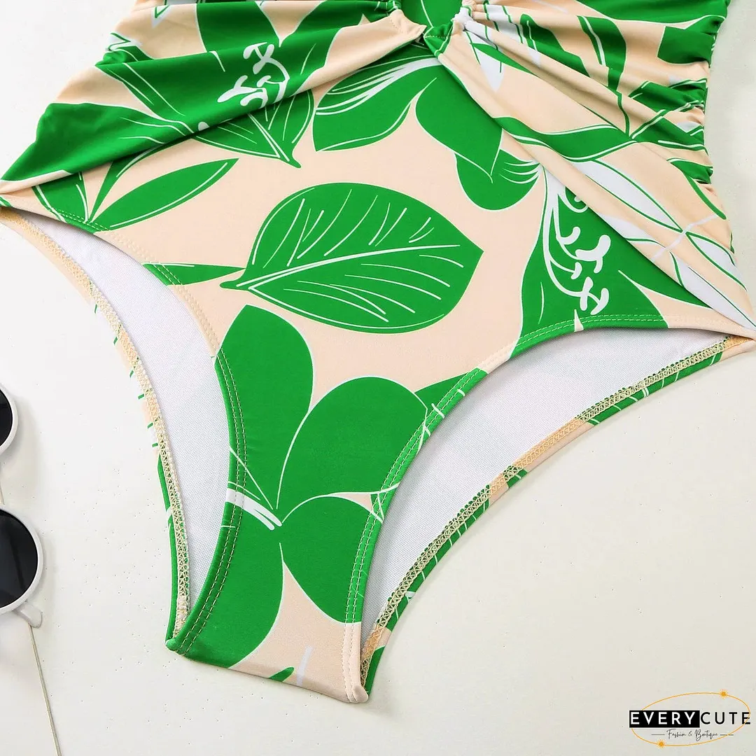 Green Floral One Piece Swimwear with Cover Y166
