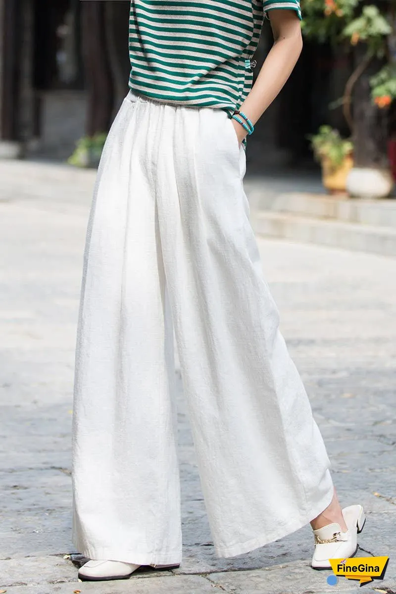Linen And Cotton Sand-Washed Wide-Leg Pants