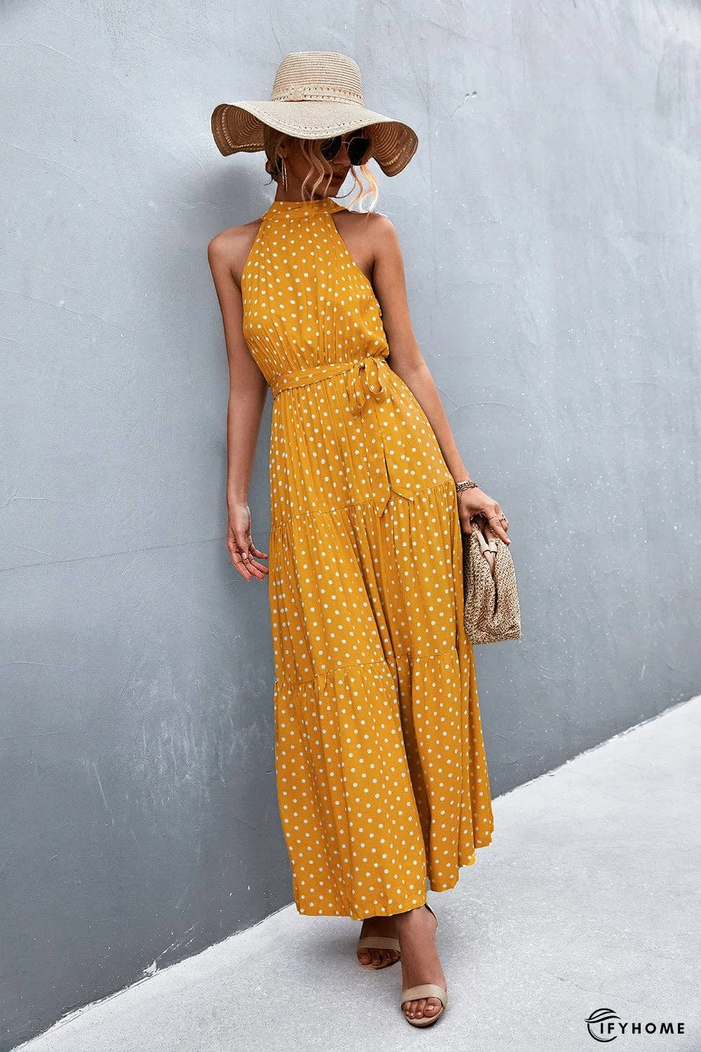 Printed Sleeveless Tie Waist Maxi Dress | IFYHOME
