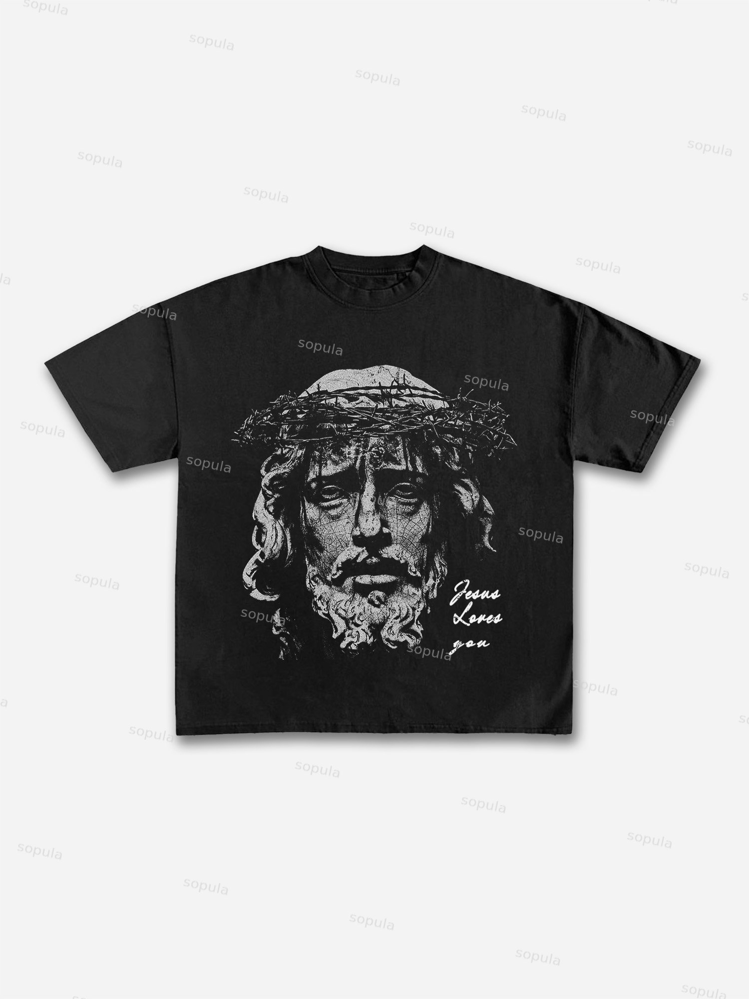 Jesus Portrait Print Cotton T-shirt
