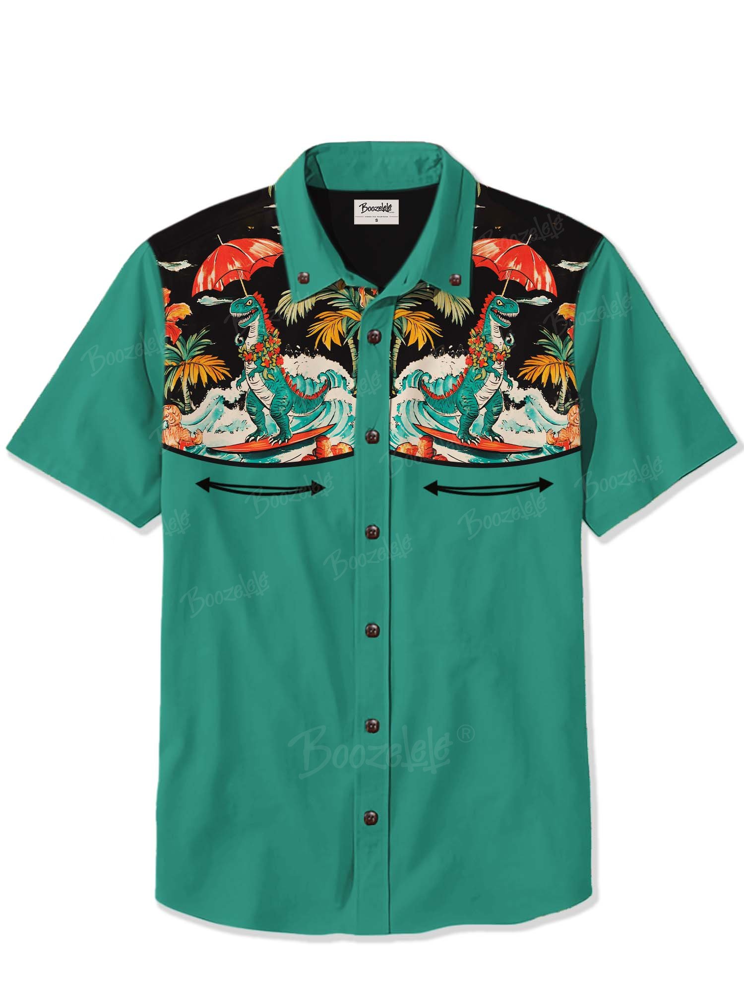 Dinosaur Surfing In Hawaii - 100% Cotton Shirt