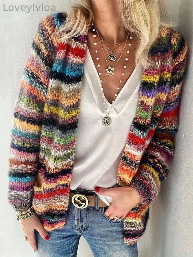 Women's colorful knitted sweater cardigan