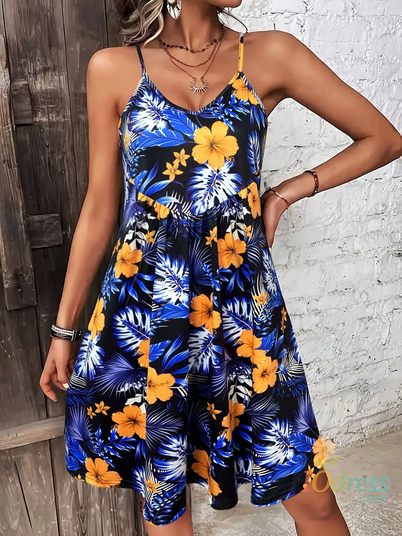 IO Dress Summer Vacation Style Print V-Neck Spaghetti Strap Dress，Camisole Dress for vacation outfits,bohemia dresses for women summer