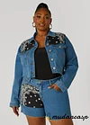 Bandana Print Cropped Denim Jacket