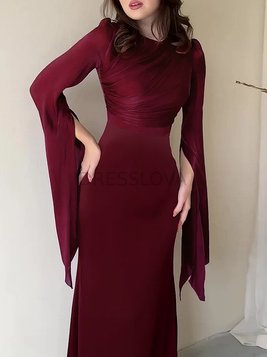 Glass Gauze Wide Sleeves Slim Fit Maxi Dress