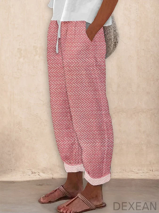 Women's Vintage Herringbone Print Casual Pants