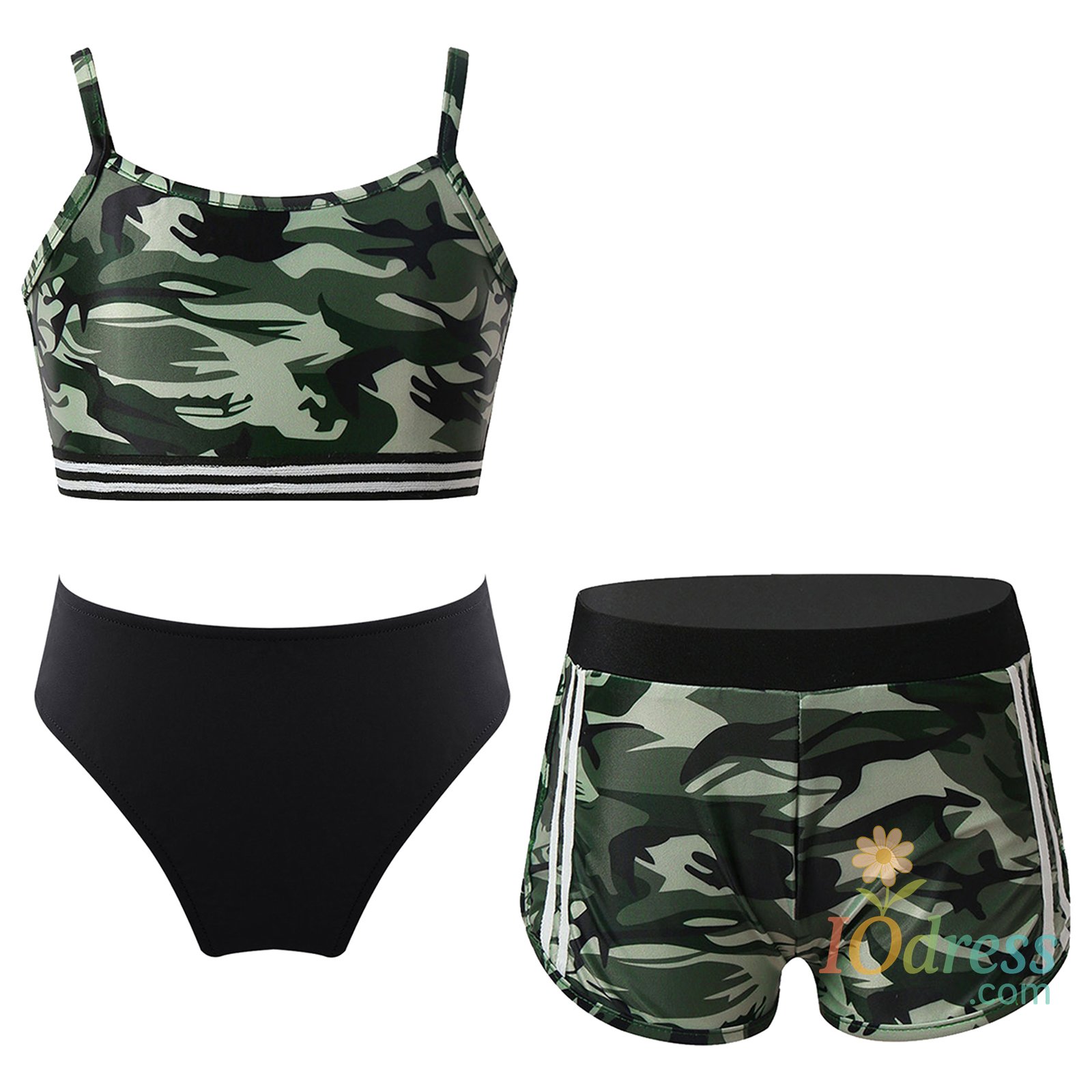 IO Dress Children Girls Tankini Swimwear Spaghetti Straps Print Crop Top with Shorts Briefs Swimsuit Beach Pool Water Park Bathing Suit