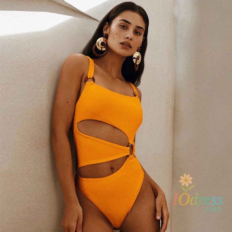 IO Dress New Sexy Swimsuit Women Solid Color Hollow Out Swimwear High Waist One Piece Bathing Suit Cut Out Monokini Fashion Swimming Suit