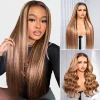 Highlight Honey Blonde Glueless Wigs Silky Long Straight Wig