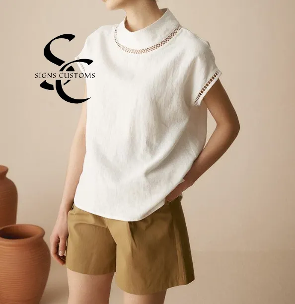 Linen Cutout Turtleneck Top