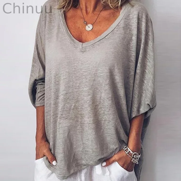 Solid Color V Neck Comfy T-Shirt