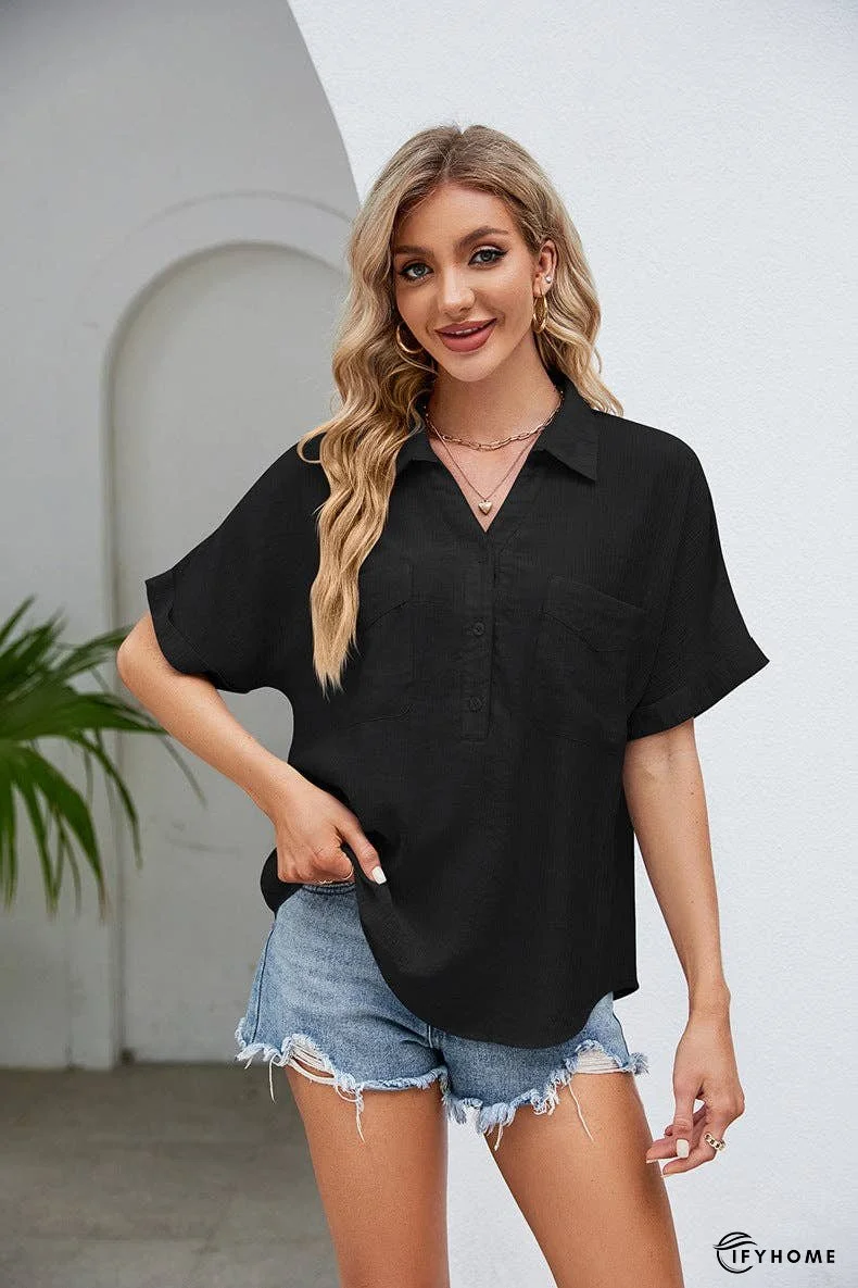 Half Button Johnny Collar Blouse | IFYHOME