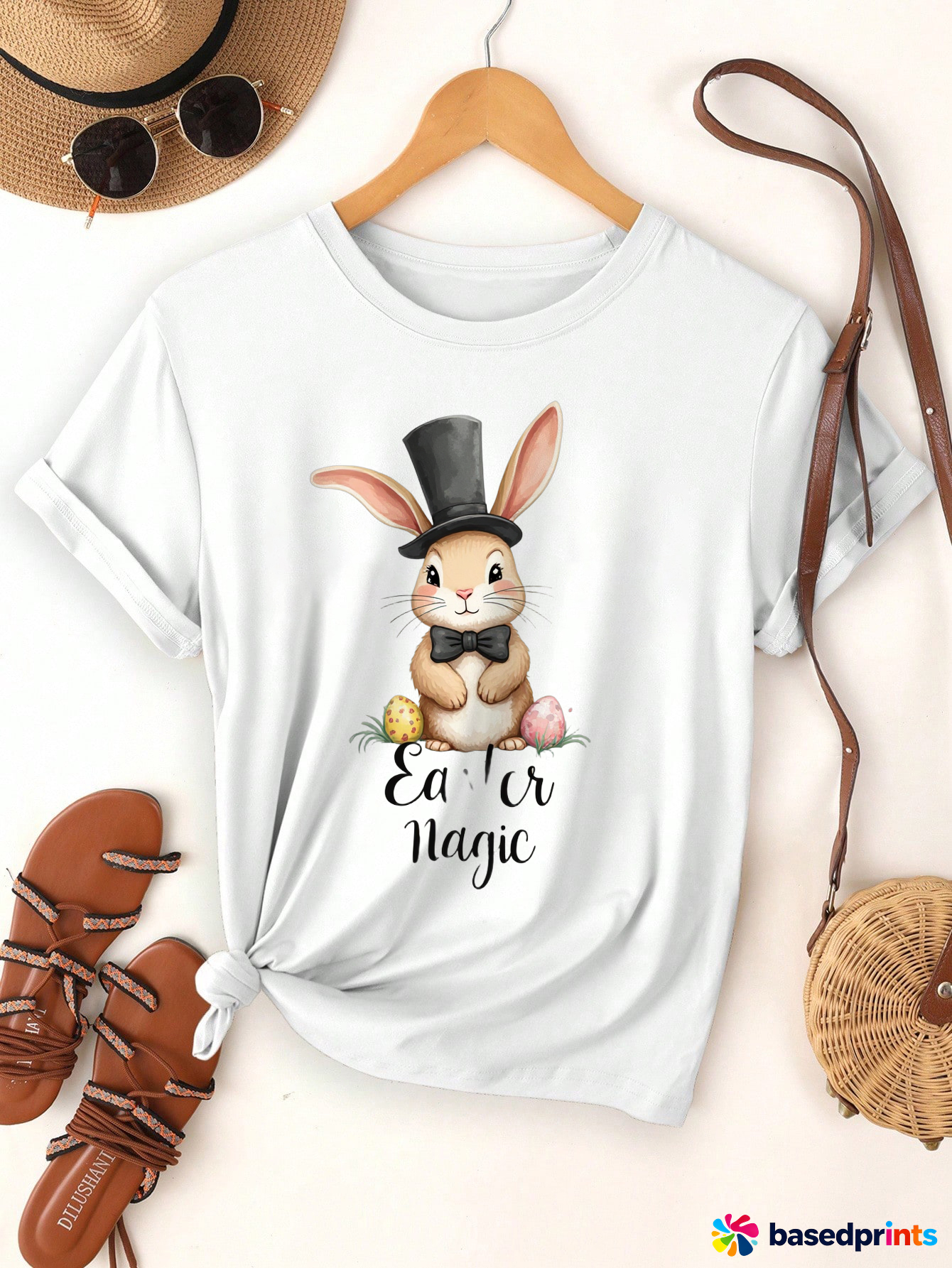 Easter Magic Bunny T-Shirt Women Summer Casual Short Sleeve Tee Tops