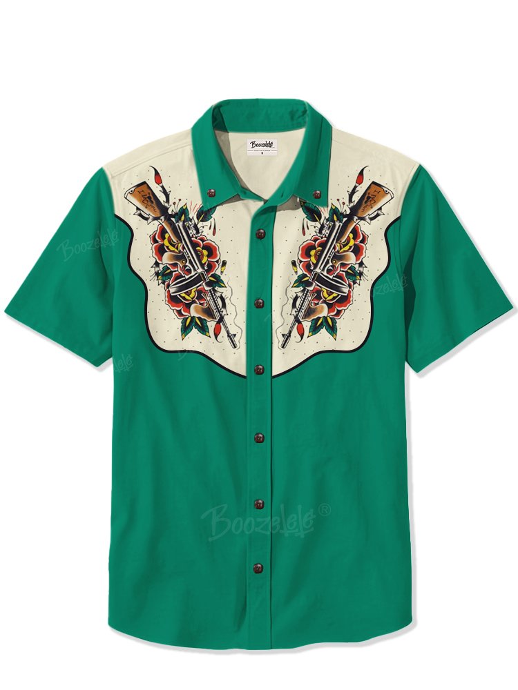 Rose Gun Tattoo - 100% Cotton Shirt