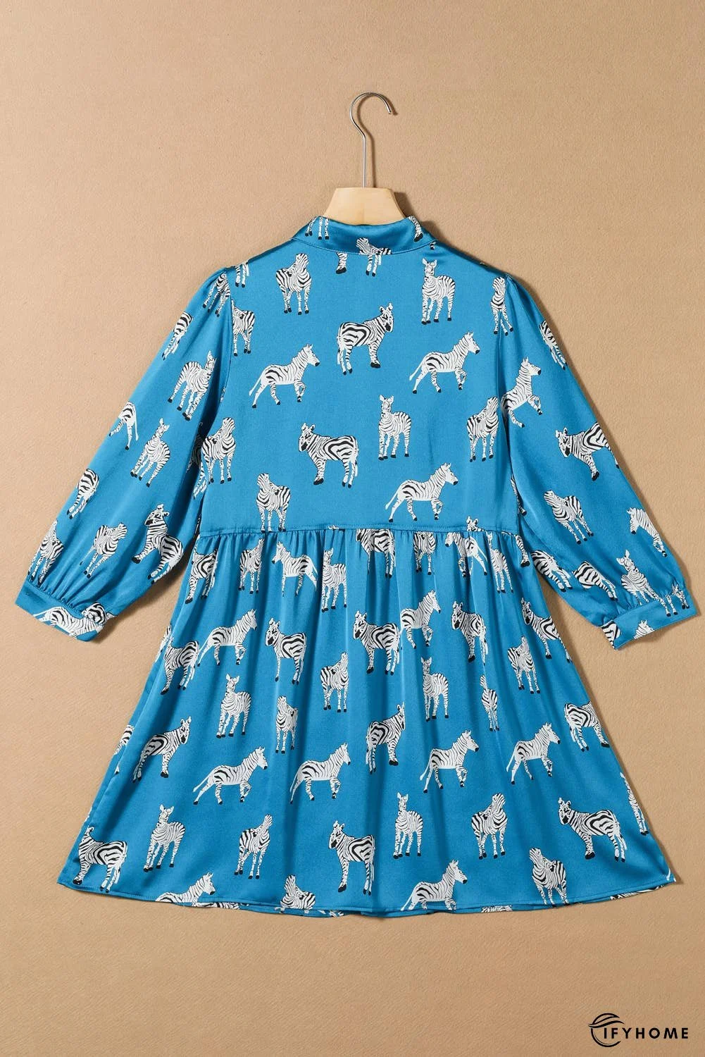 Blue Printed Zebra Pattern Pleated Shirt  Dress | IFYHOME
