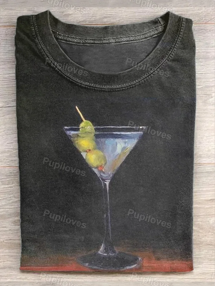 Pupiloves Pupiloves  Unisex Drinking Art Graphic Print Casual Short Sleeve T-Shirt