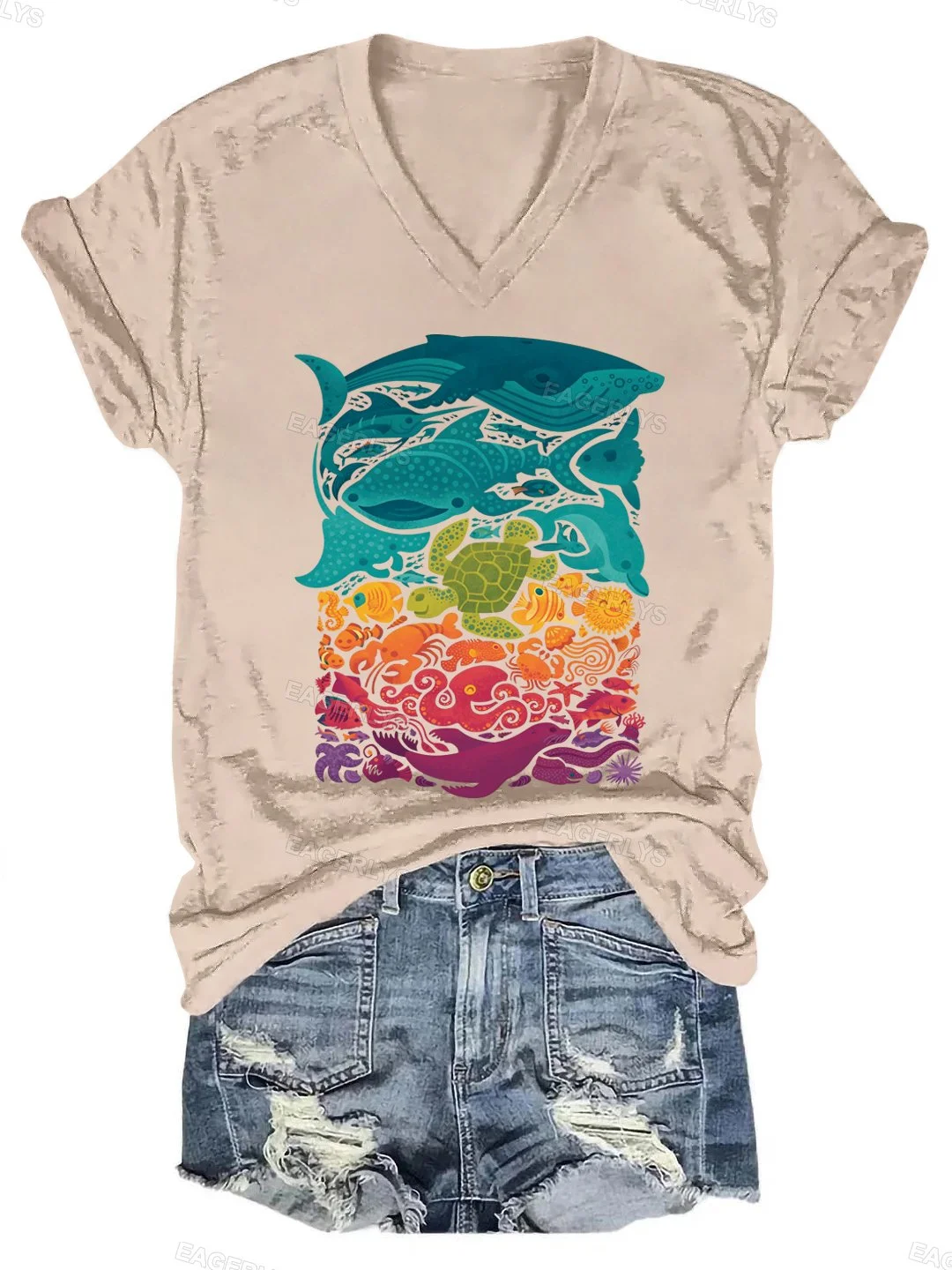 Eagerlys Sea Animal Lover V-neck T-shirt Eagerlys