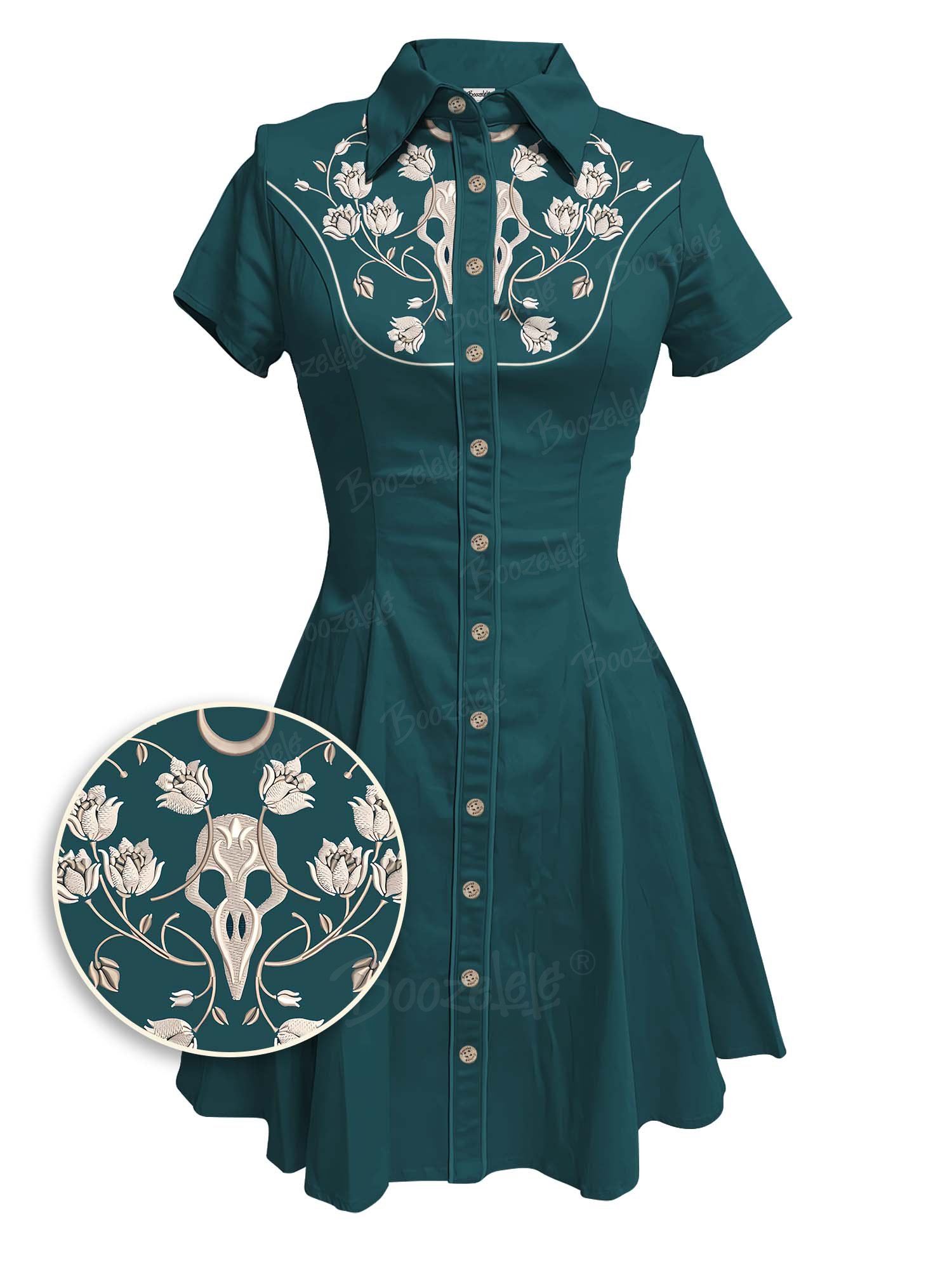 Crow Skull And Flower - 100% Cotton Dress