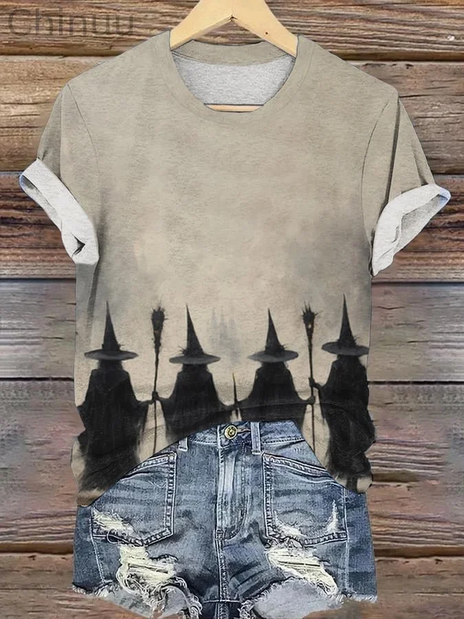 Women's Witch Halloween Print Short Sleeve T-Shirt