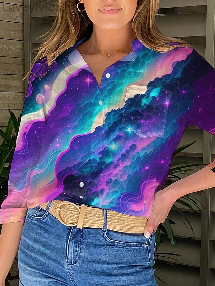 Milky Way In The Night Art Printed Women's Casual Shirt